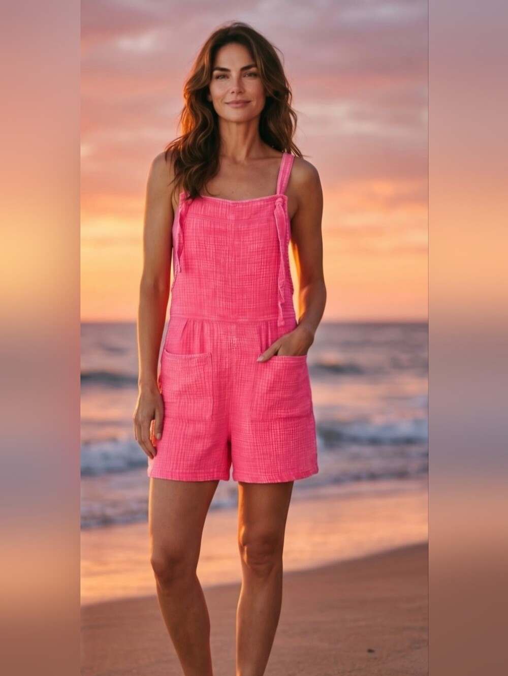 Zenana Outfitters romper features a fuchsia acid wash finish adjustable straps